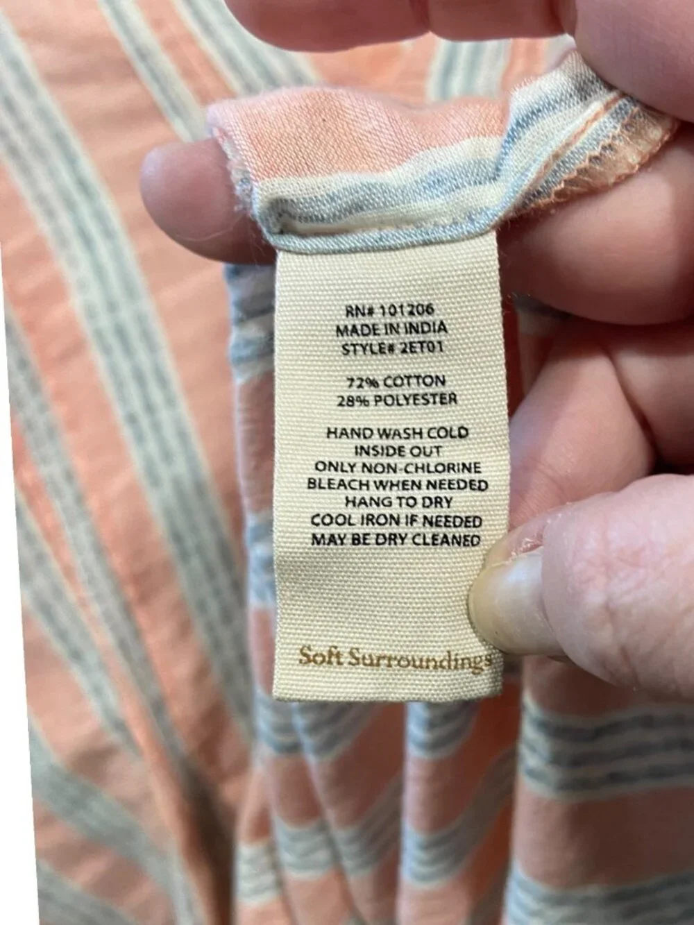 Soft Surroundings Striped Popover Blouse Orange Size XL Coastal Beach Vacation - Picture 5 of 13